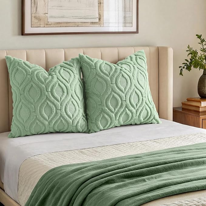 decorUhome Throw Pillow Covers 20x20 Inch Set of 2, Soft Plush Faux Wool Sage - Image 7