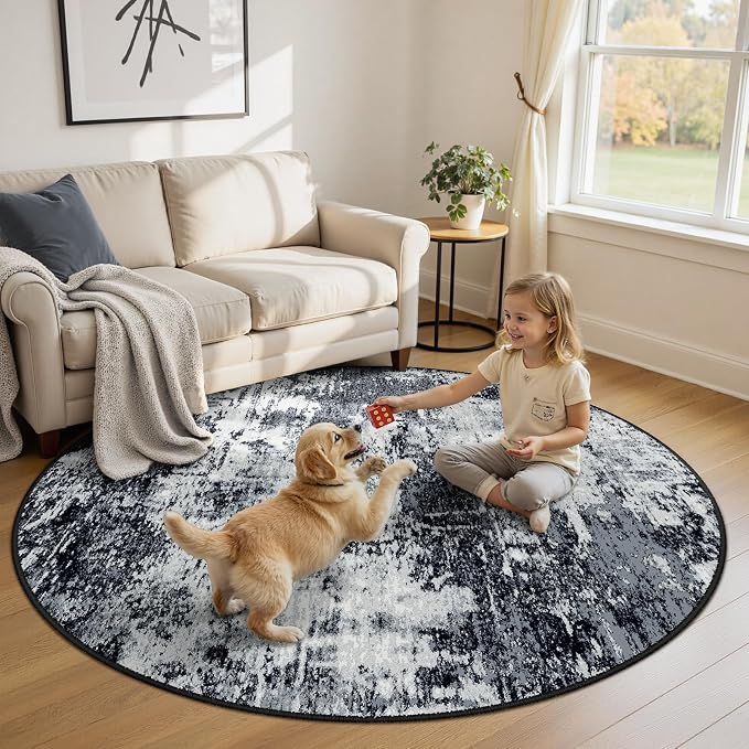 Washable Area Rugs 6ft Non-Slip Modern Abstract Soft by RELEANY