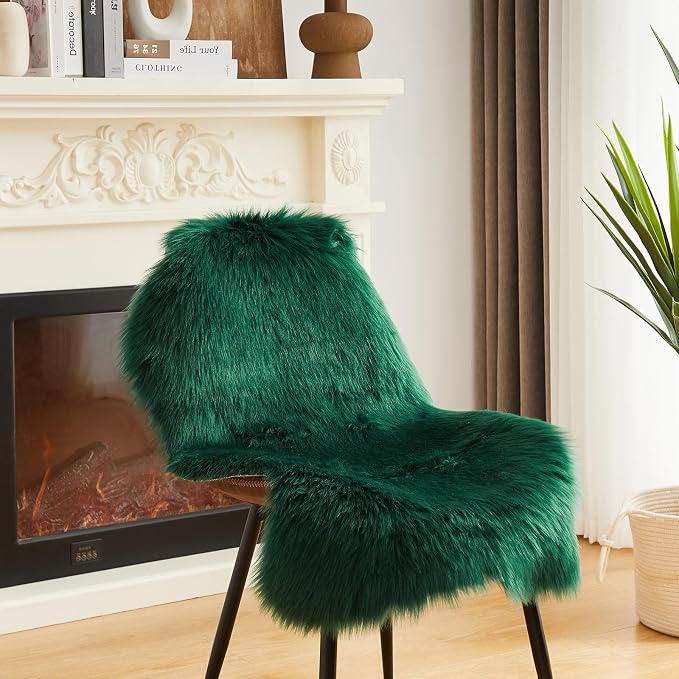 AMTOVO Faux Fur Rug, Dark Green Small Area Rug, Fluffy Sheepskin Rug, Fuzzy - Image 4