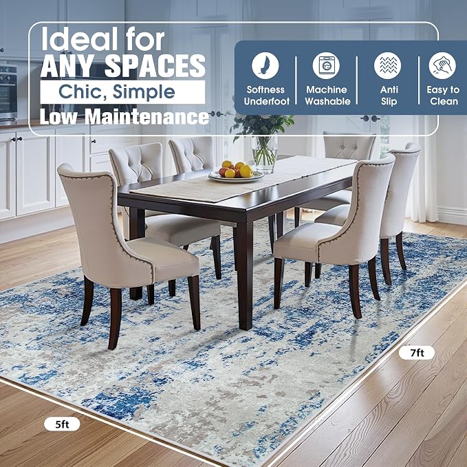 5x7 Area Rugs for Living Room Rug Washable: Abstract Rug for Dining Room - Image 2