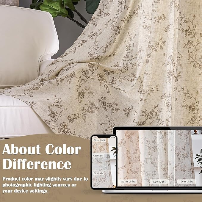 "Lazzzy Farmhouse Polyester blended Curtains Taupe Floral Curtains 96 Inch - Image 6