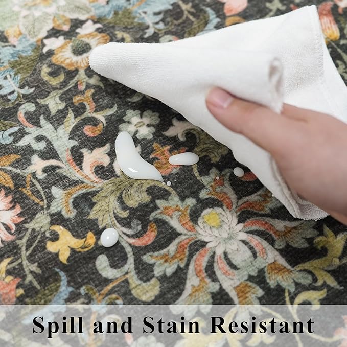 Hallway 2x5 Washable Runner Rug: Oriental Floral Stain Resistant Rug - Image 4