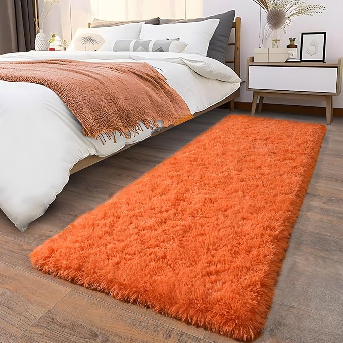Soft Runner Rugs for Bedroom Hallways, 2x5 Orange Fluffy Shag Throw Area Rug - Image 6