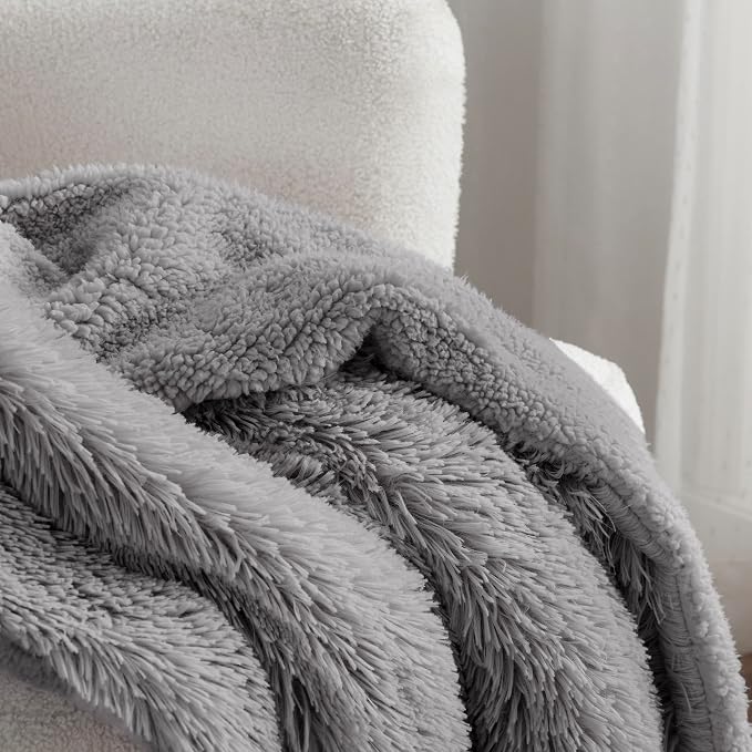 Bedsure GentleSoft Fluffy Grey Throw Blanket, Soft Sherpa Fleece Fuzzy Plush - Image 3