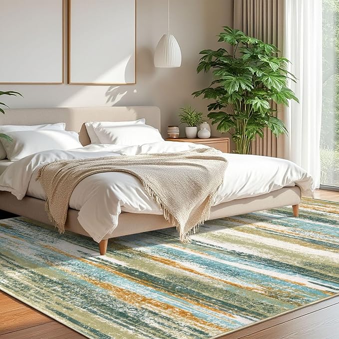Lansny Modern Abstract 8x10 Large Machine Washable Living Room Rug Non-Slip - Image 2