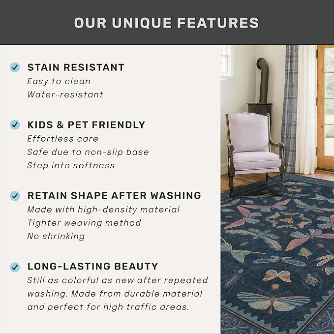 Boho Living Room Area Rug 6x9, Non Slip Dining Room Rugs - Image 7