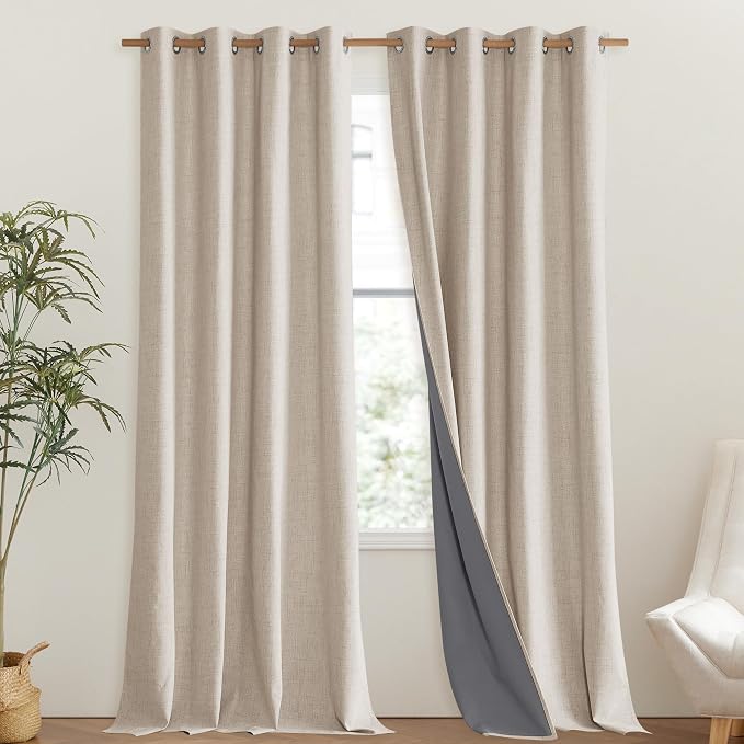 NICETOWN Cream 100% Blackout Linen Curtains 102 inch Long Burg - Image 2