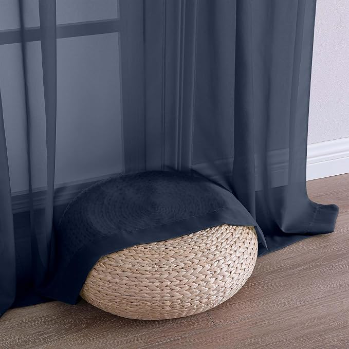 OWENIE Sheer Navy Blue Curtains 108 Inches Long - Image 8