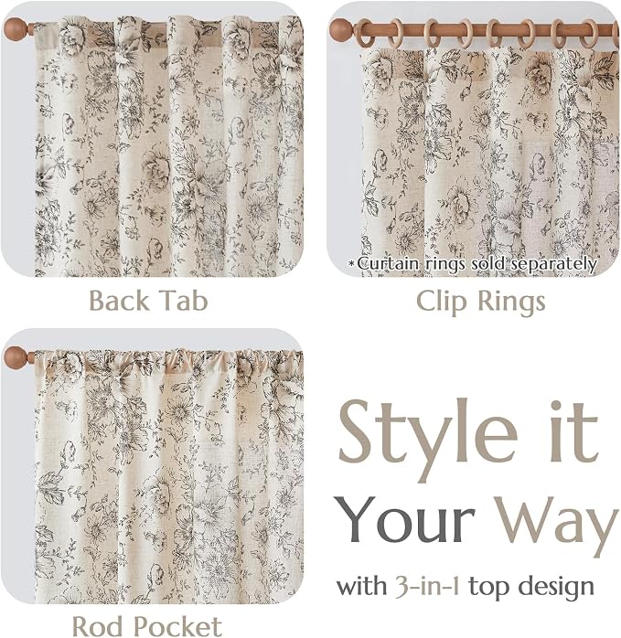 jinchan Lined Linen Blend Curtain Floral Curtains - Image 6