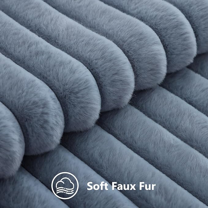 decorUhome Fall Faux Fur Throw Pillow Covers 24x24 Set of 2 Grey Blue | - Image 2
