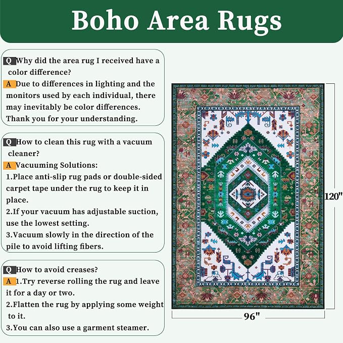 SERISSA Washable Rugs 8x10 Area Rugs, Large Non-Slip Boho Living Room Rug - Image 2