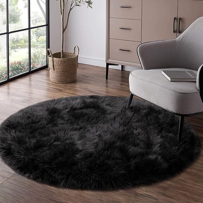 Faux Fur Rug for Bedroom, Small Furry Circle Rugs 3X3, Soft Shag Circular Rug - Image 8
