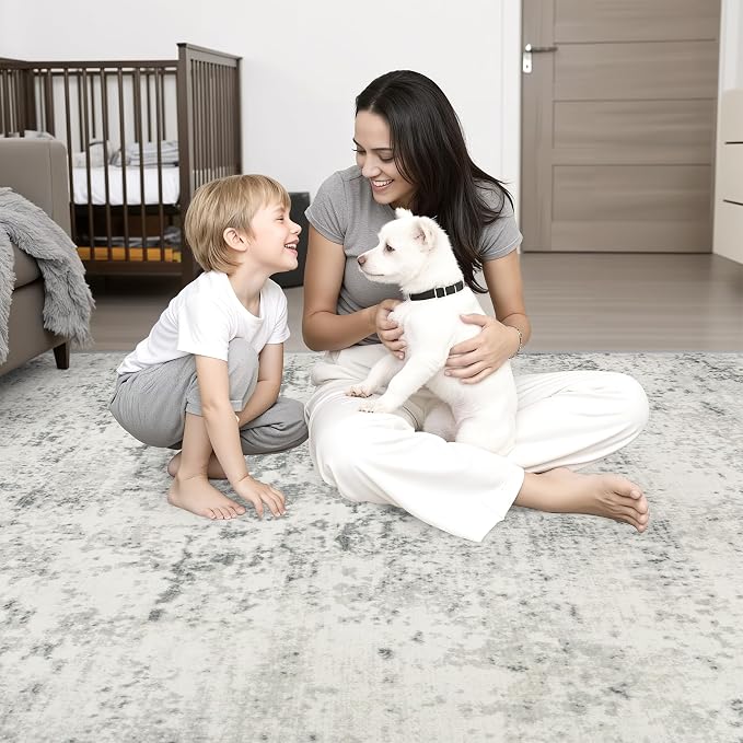 10x14 Area Rug Living Room: Modern Washable Indoor Soft Carpet Gray | - Image 8