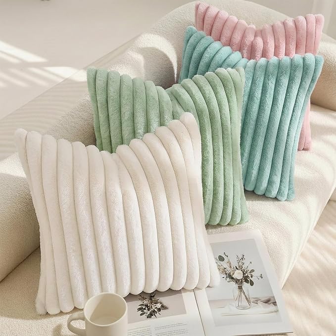 decorUhome Fall Faux Fur Throw Pillow Covers 22x22 Set of 2 Pink | Decorative - Image 7