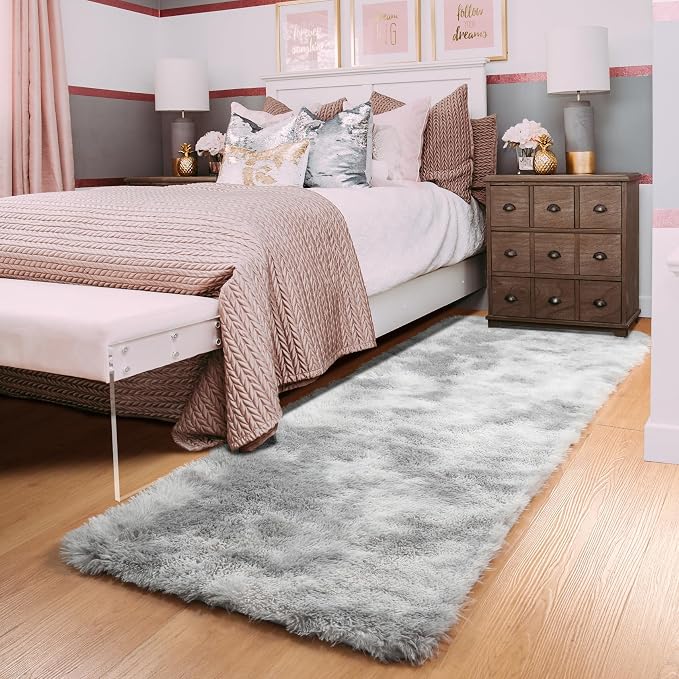 ONASAR 2x6 Runner Rugs for Bedroom Living Room, Fluffy Tie-Dyed Light Grey - Image 3