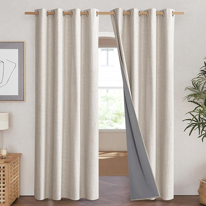 NICETOWN Brich Vintage Open Linen Weave Flax Thermal Curtains, 100% Blackout - Image 2