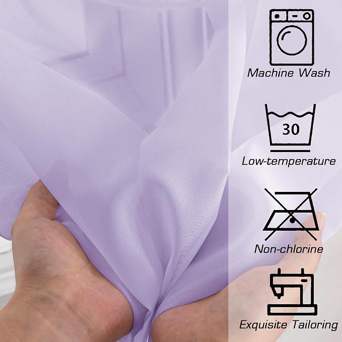 OWENIE Light Purple Sheer Curtains 54 Inch Length 2 Panels Set, Rod Pocket - Image 4