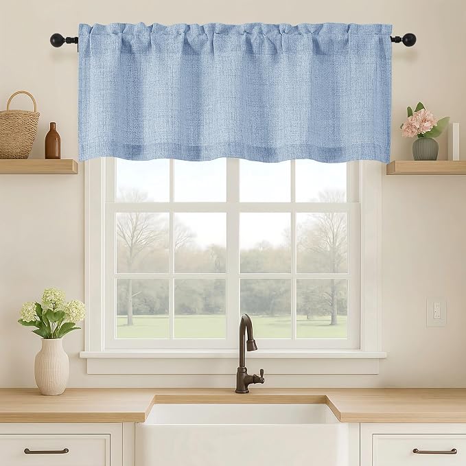 OVZME Valance for Windows, Light Filtering Faux Linen Textured Small Kitchen by OVZME