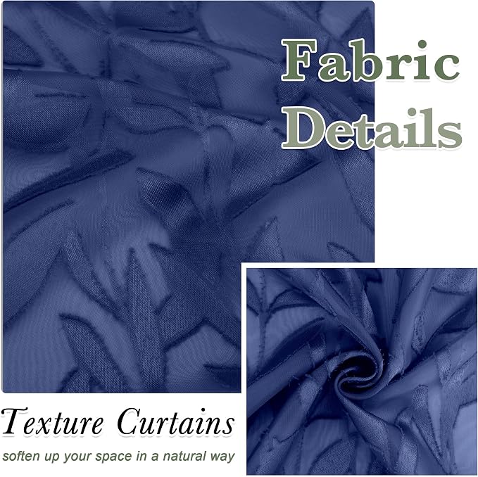 Lecloud Leia Dusty Blue Sheer Kitchen Curtains 24 Inch Length 2 Pcs, Jacquard - Image 7