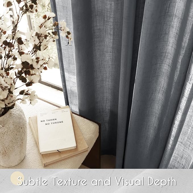 Dark Gray Curtains for Living Room Back Tab Modern Farmhouse Semi Sheer Gray - Image 3