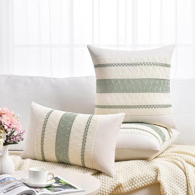 Fancy Homi Set of 1 Sage Green Boho Lumbar Decorative Throw Pillow Covers 12x20 - Image 6