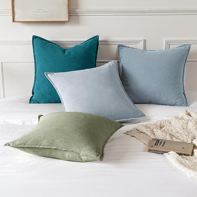 MIULEE Decorative Linen Pillow Covers 20x20 Inch Sage Green ​Boho Farmhouse​ - Image 5