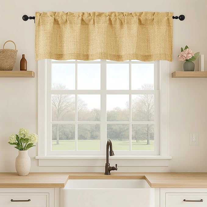 OVZME Valance for Windows, Light Filtering Faux Linen Textured Small Short by OVZME