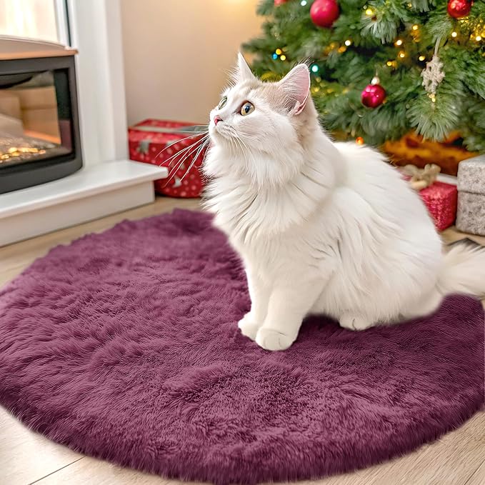 OLANLY Burgundy Round Rugs for Bedroom by OLANLY