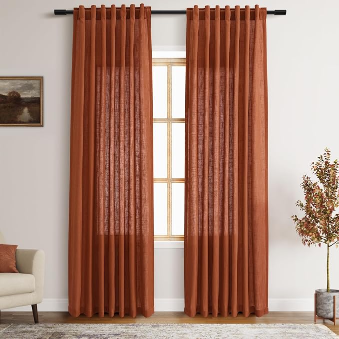 Terracotta Linen Curtains 84 inches Long 2 Panel Set Back Tab Rod Pocket Rustic by Nanspring