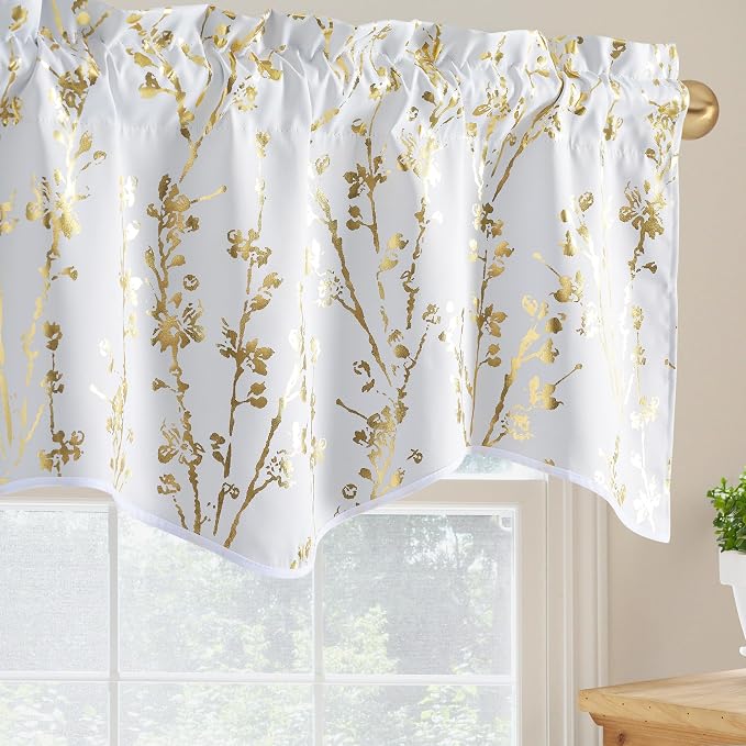 NICETOWN White Blackout Floral Kitchen Valances - Image 2