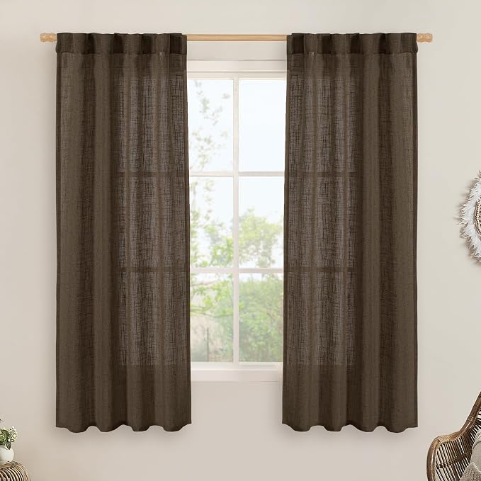 LAMIT Linen Curtains 60 Inch Length 2 Panels, Light Filtering Panels Back Tab by LAMIT
