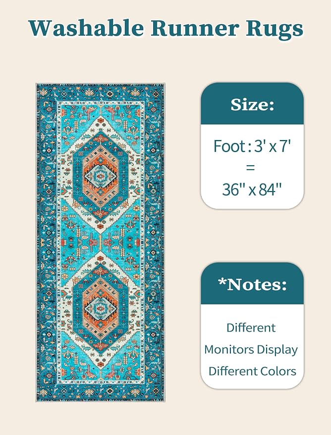 SERISSA Boho Kitchen Runner Rug, 3x7 Washable Non-Slip Runner Rug - Image 6