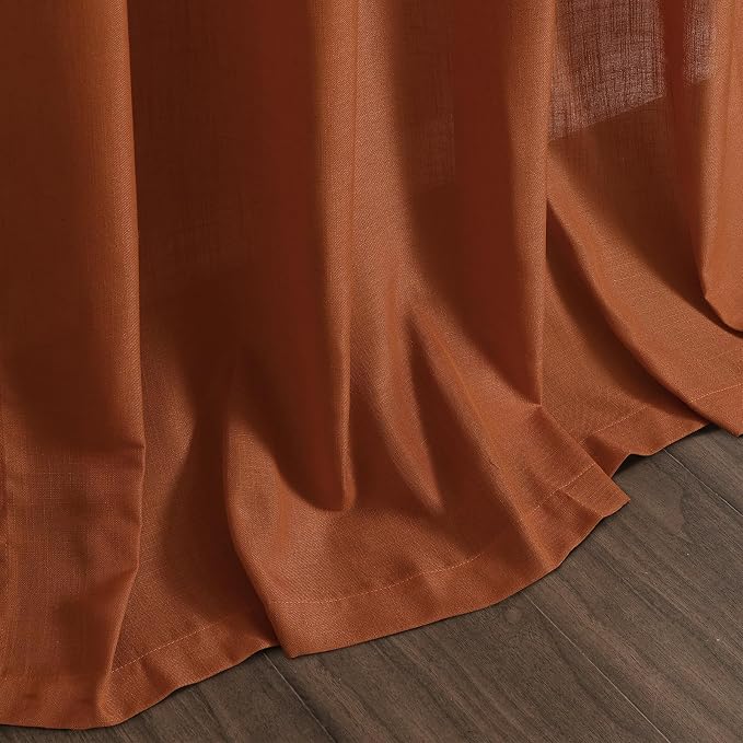 Rust Linen Curtains for Living Room 120 Inches Long Light Filtering Semi Sheer - Image 9