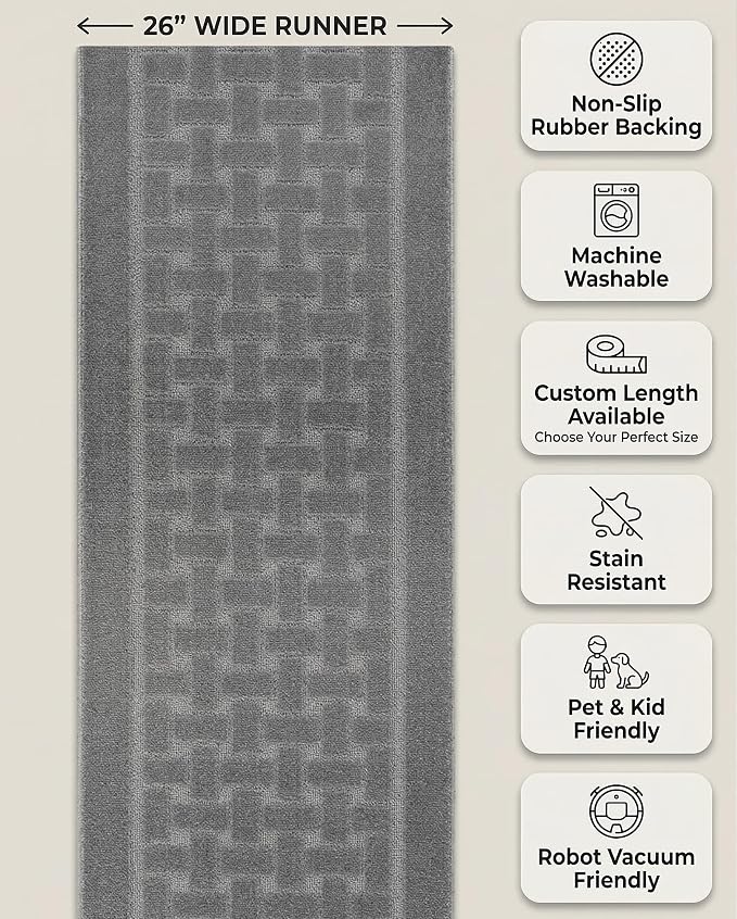 Runner Rug 35 ft, Extra Long Non-Slip Washable Rug, Rubber Backing, Rolled in - Image 5