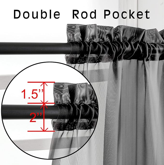 OVZME 2 Pieces Black Sheer Curtains 96" Inch Long - Image 3