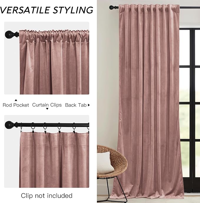 RYB HOME Girls Curtains for Bedroom, Back Tab Room Darkening Baby Kids Velvet - Image 3