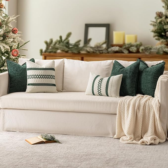 MIULEE Pack of 2 Christmas Pillow Covers 20x20 Inch Dark Green Farmhouse - Image 6