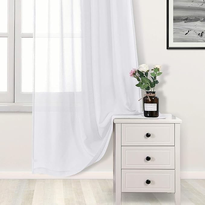 DWCN White Sheer Curtains 63 inch Length 2 Panels Set, Elegant Solid Color - Image 3