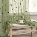 MIULEE Sage Green Sheer Curtains 2 Panels Embroidered Leaf Patterned Rod Pocket by MIULEE