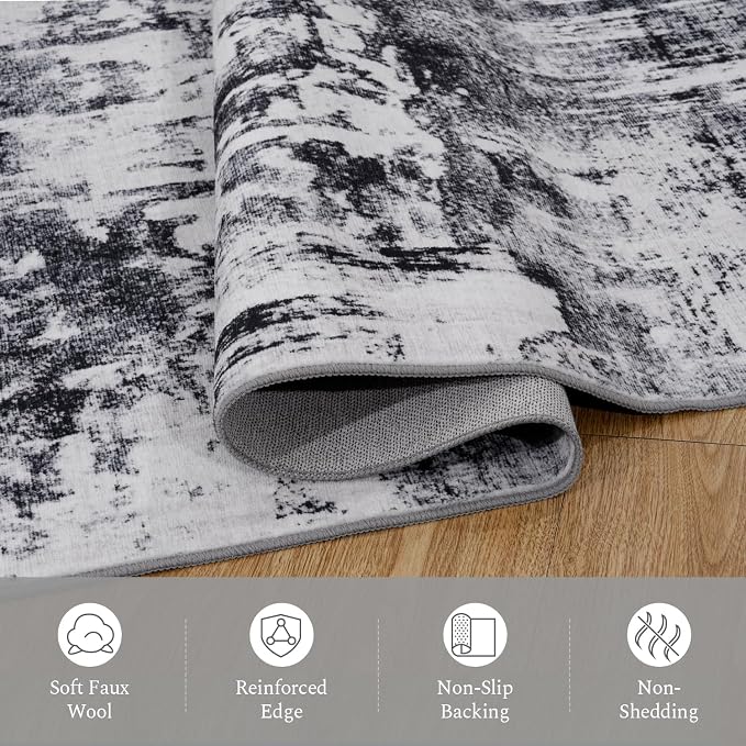 Rugflix 2x8 Runner Rug for Hallway, Washable Black Grey Kitchen Runners | - Image 7