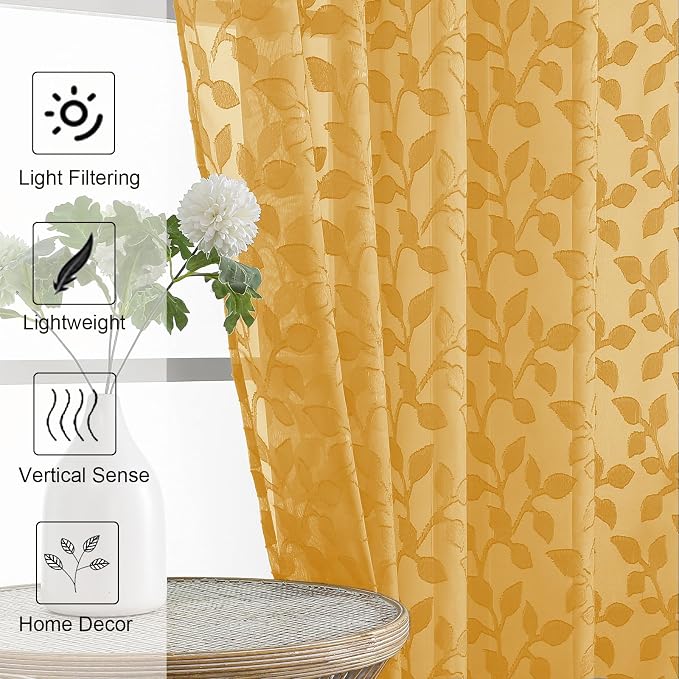 Chyhomenyc Gold Sheer Valances for Windows 14 Inch Length 2 Pcs, Light - Image 5