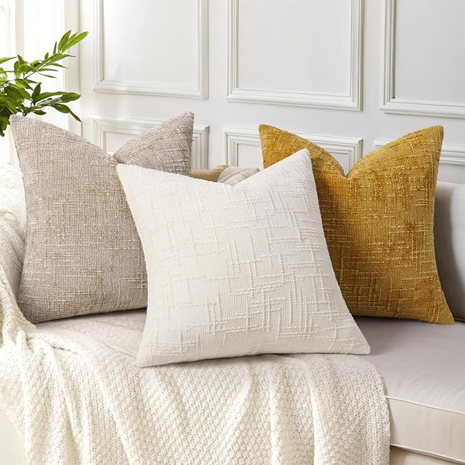 decorUhome Summer Cream White Chenille Throw Pillow Covers 16x16 Set of 2 - Image 4