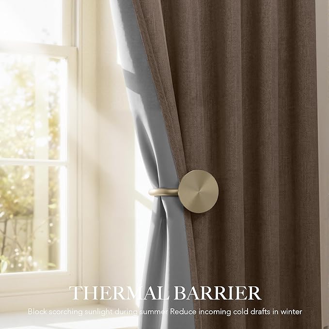 RYB HOME 100% Blackout Linen Textured Curtains 84 inches Long, Thermal - Image 4