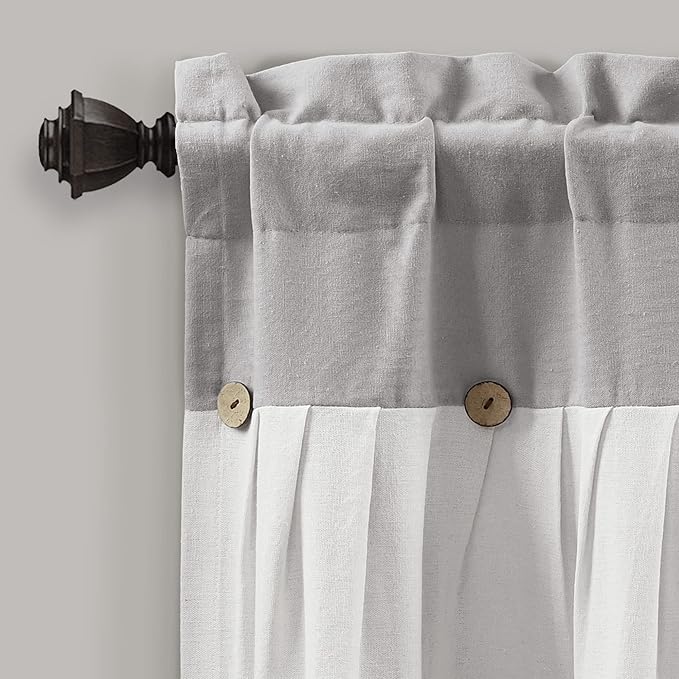 Lush Decor Linen Button Farmhouse Valance Curtians 84"W x 18"L Gray & Off White - Image 2