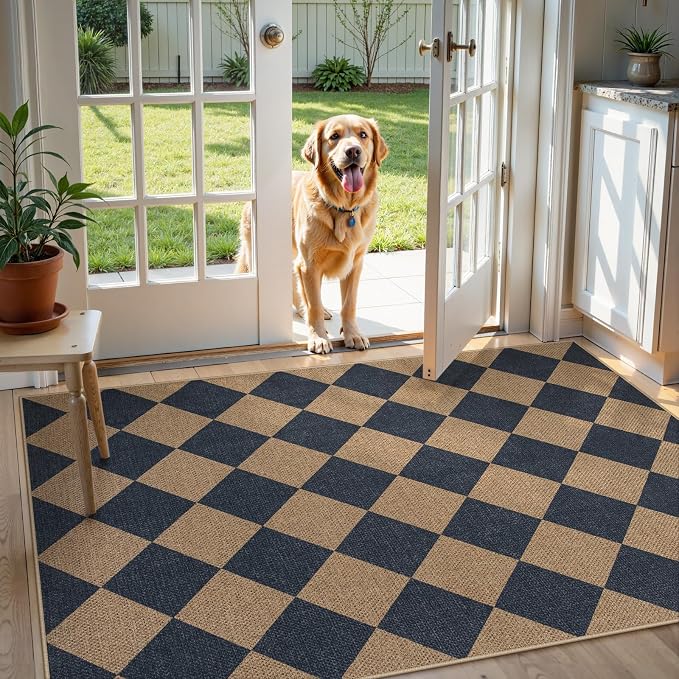 Lahome Colette Checkered Easy Jute Entryway Rug, 3x5 Washable Area Rugs - Image 6