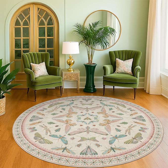 Pink Cute Butterfly 6ft Round Soft Rugs - Image 6