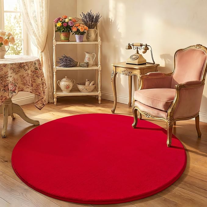 Amearea Red Round Area Rugs 5ft Washable Circle Rugs - Image 7