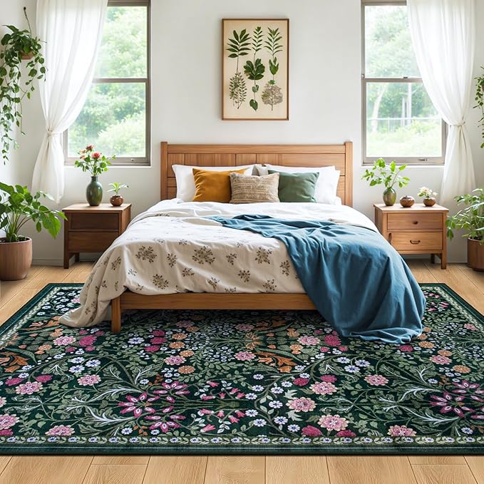 6x9 Area Rugs for Living Room: Floral Washable Rug Vintage Large Soft Boho - Image 3