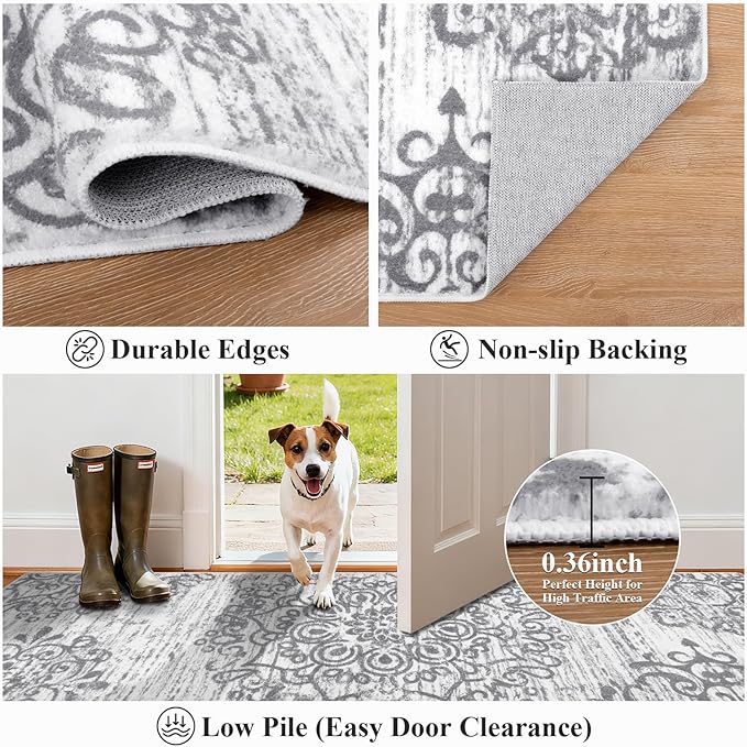 HEBE Hallway Runner Rug 2'x4' Washable Vintage Distressed Area Rugs Non Slip - Image 3