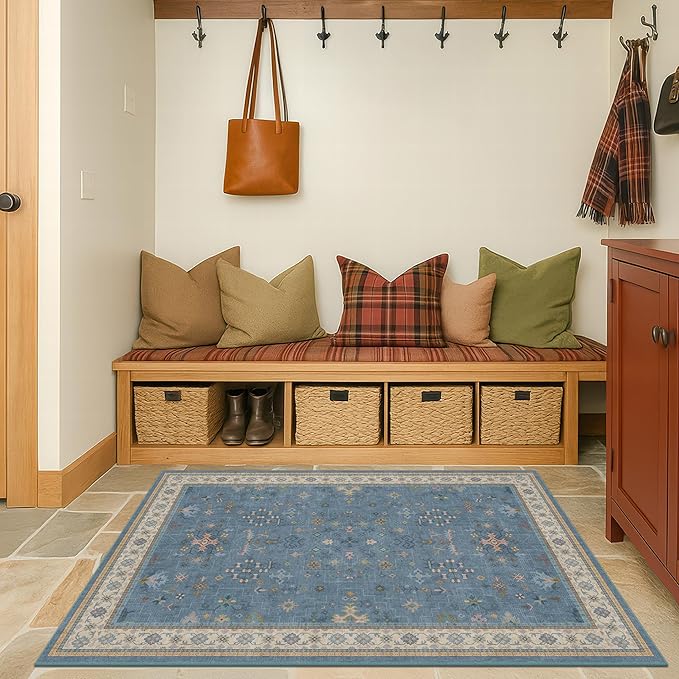 Washable Blue Rugs for Entryway Indoor by HazoHaus